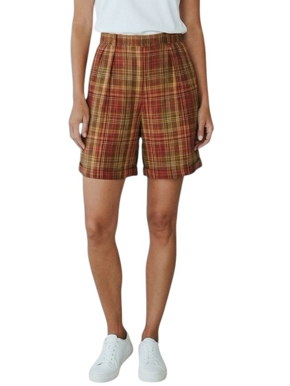 Ralph Lauren Polo linen plaid pleated vintage mom shorts excellent condition